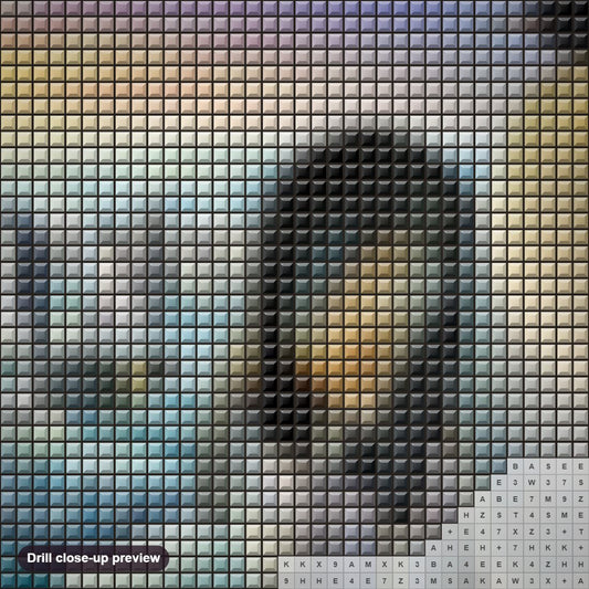 Close-up preview of the Penguins Family in Iceland diamond painting with square 5D drills and printed canvas symbols