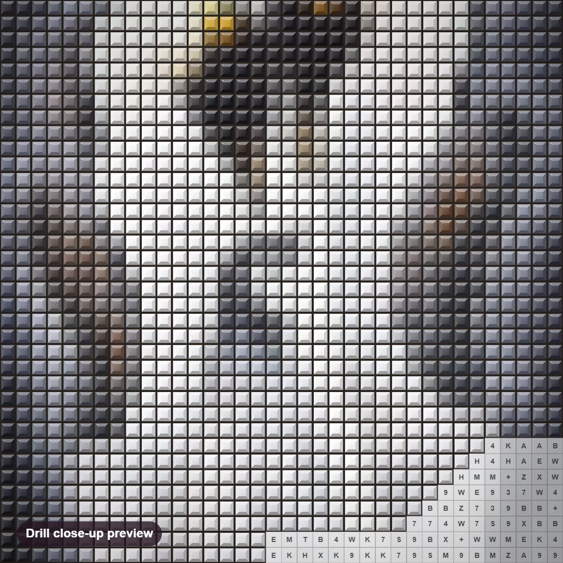 Close-up preview of the Penguins Pair with Baby diamond painting with square 5D drills and printed canvas symbols