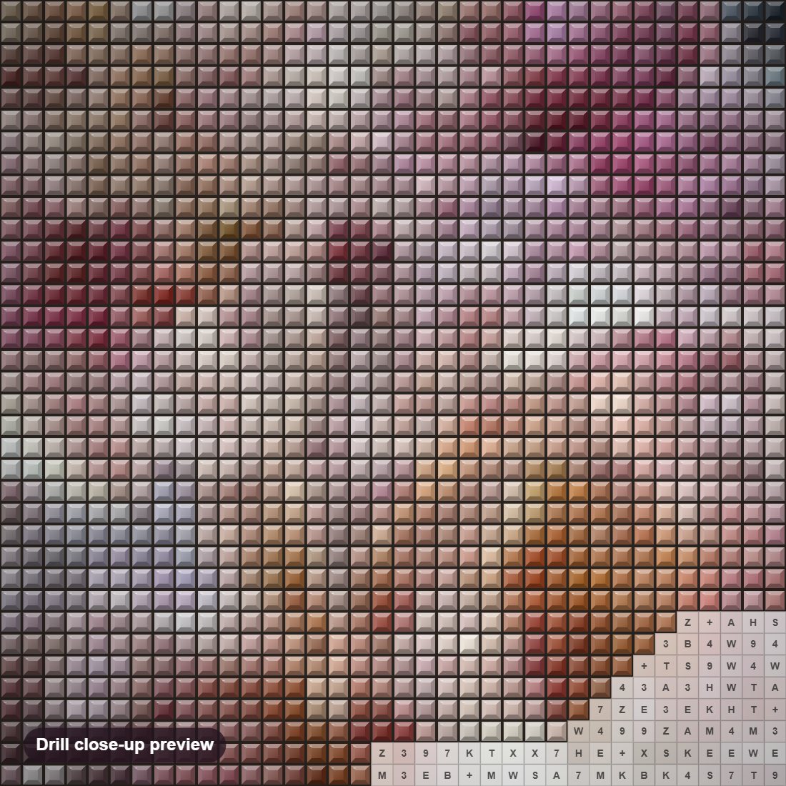 Close-up preview of the Peony Flower Close up diamond painting with square 5D drills and printed canvas symbols