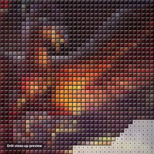 Close-up preview of the Phoenix In Galaxy diamond painting with square 5D drills and printed canvas symbols