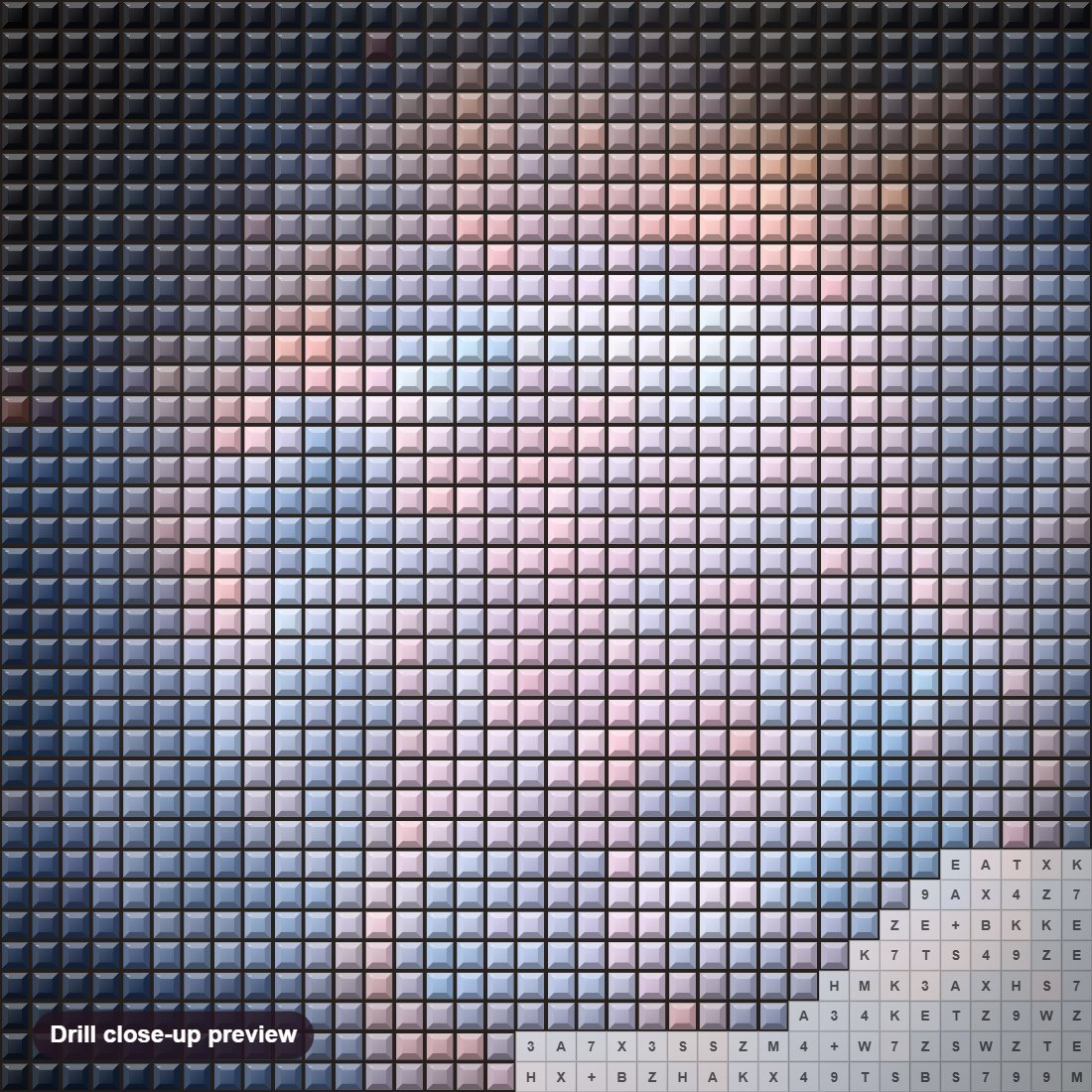 Close-up preview of the A Piercing Celestial Eye Stares Back at Hubble diamond painting with square 5D drills and printed canvas symbols