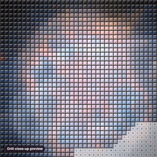 Close-up preview of the A Piercing Celestial Eye Stares Back at Hubble diamond painting with square 5D drills and printed canvas symbols