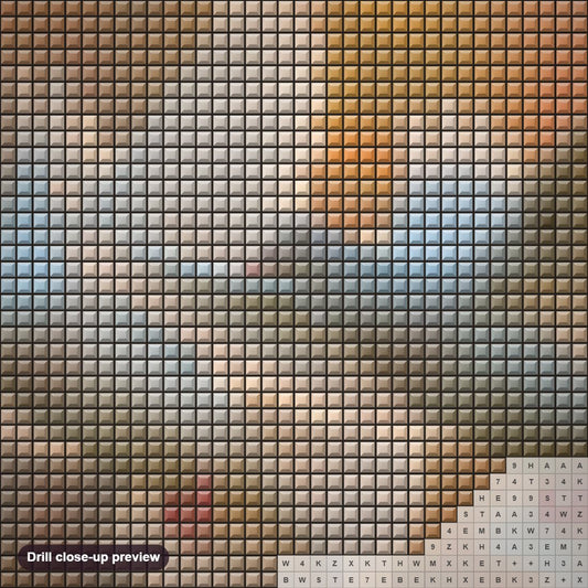 Close-up preview of the Pigeons in Elegant Flight diamond painting with square 5D drills and printed canvas symbols