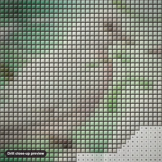 Close-up preview of the Pigeons Pair diamond painting with square 5D drills and printed canvas symbols