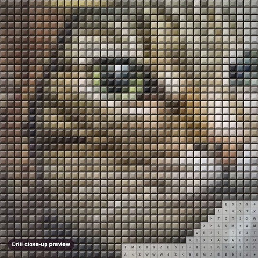 Close-up preview of the Pilot Cat diamond painting with square 5D drills and printed canvas symbols
