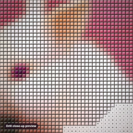 Close-up preview of the Pink Bunny diamond painting with square 5D drills and printed canvas symbols