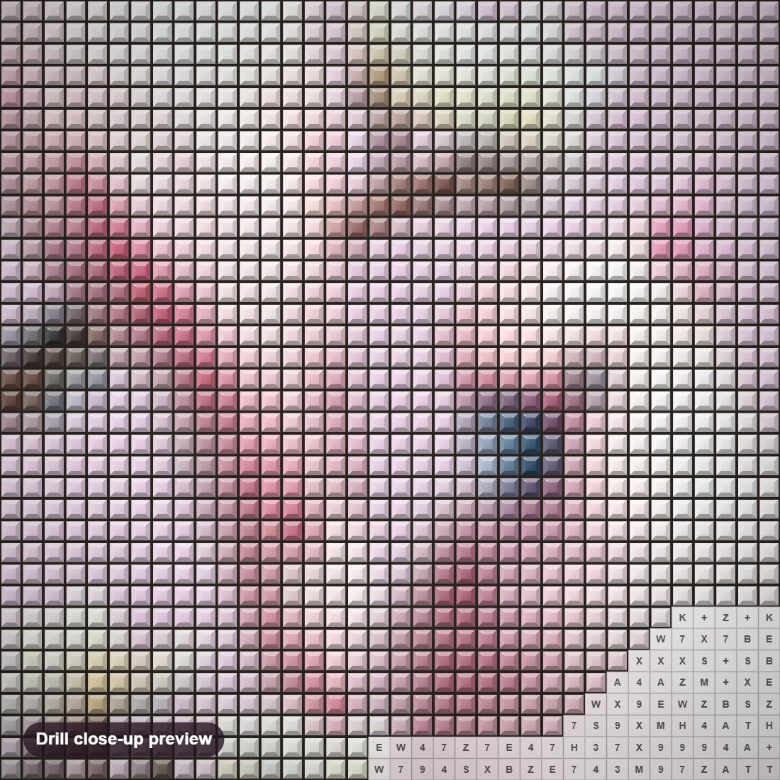 Close-up preview of the Pink Cockatoos Pair diamond painting with square 5D drills and printed canvas symbols