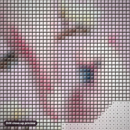 Close-up preview of the Pink Cockatoos Pair diamond painting with square 5D drills and printed canvas symbols
