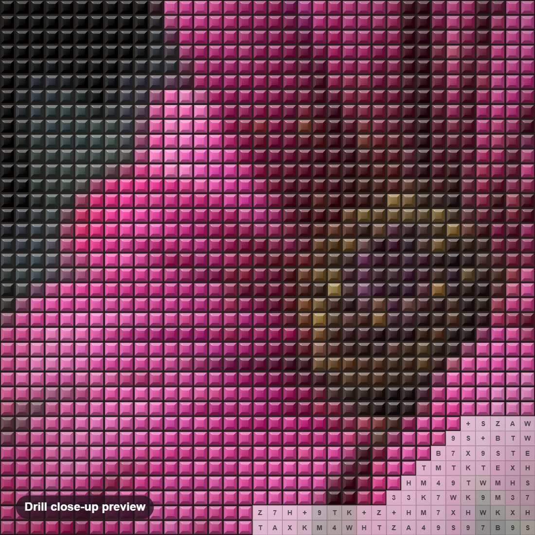 Close-up preview of the Pink Daisy diamond painting with square 5D drills and printed canvas symbols