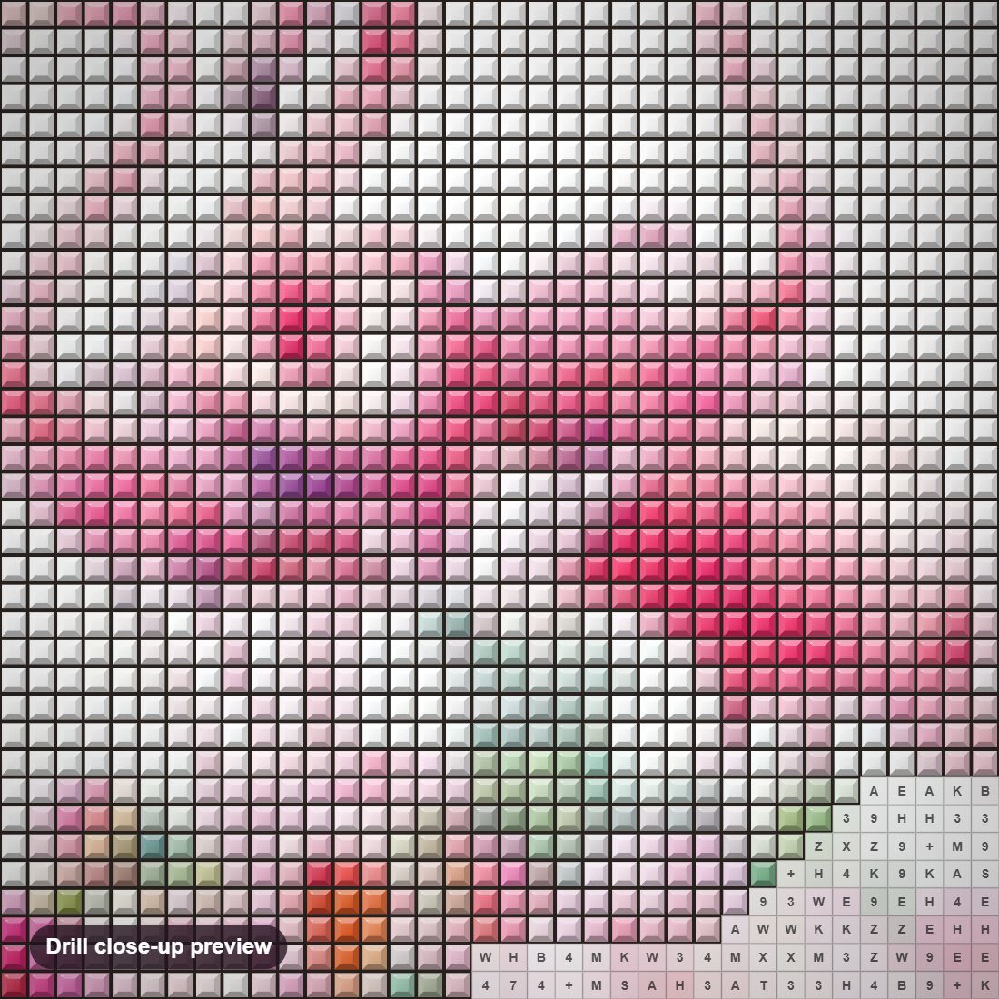 Close-up preview of the Pink Flamingos & Flowers diamond painting with square 5D drills and printed canvas symbols