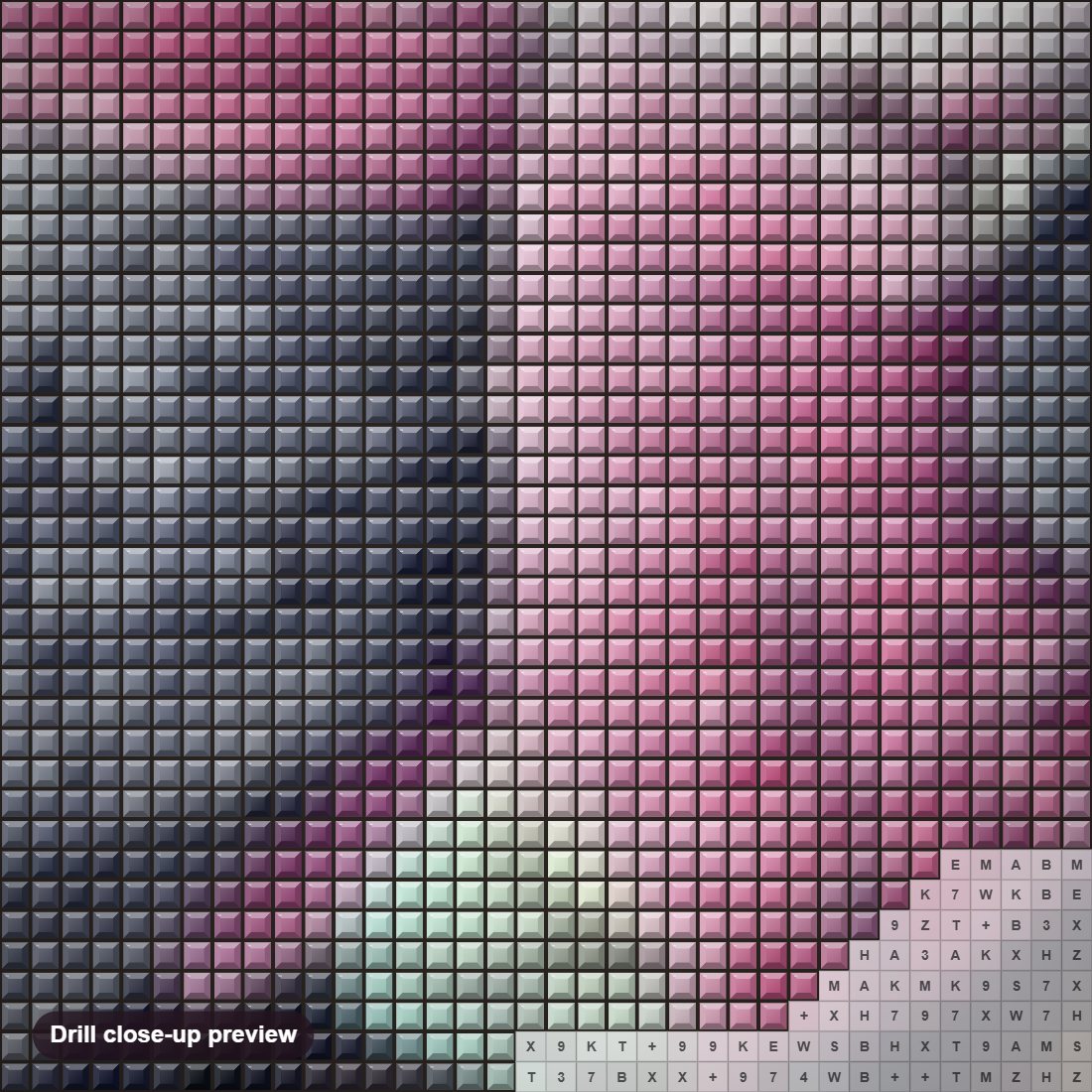 Close-up preview of the Pink & Grey Cockatoos Pair diamond painting with square 5D drills and printed canvas symbols