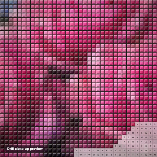 Close-up preview of the Pink Rose Beauty diamond painting with square 5D drills and printed canvas symbols