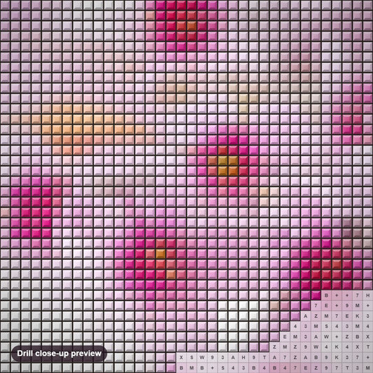 Close-up preview of the Pink Sakura Flowers diamond painting with square 5D drills and printed canvas symbols