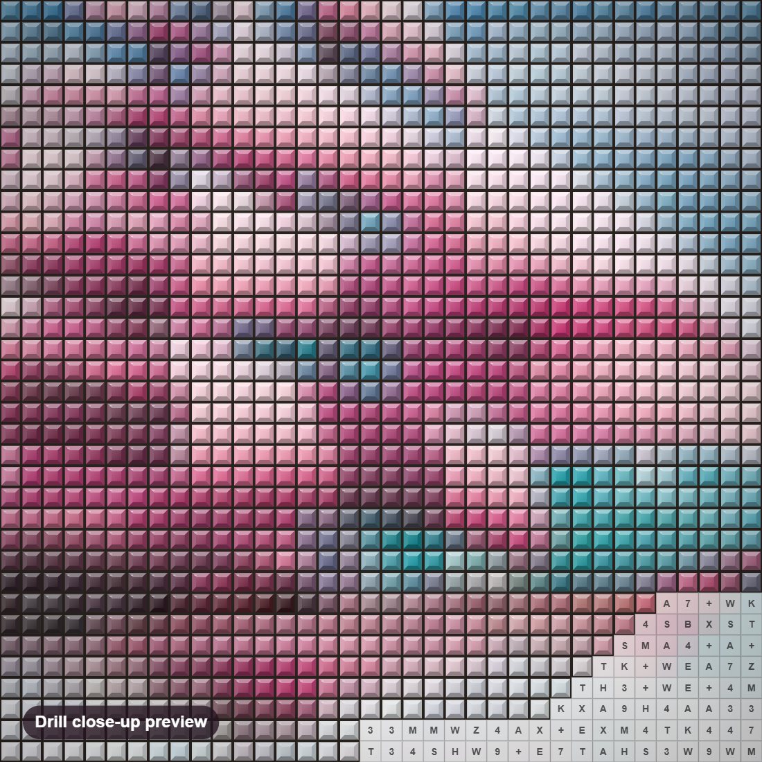 Close-up preview of the Pink Ship diamond painting with square 5D drills and printed canvas symbols