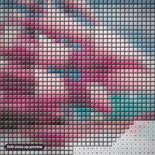 Close-up preview of the Pink Ship diamond painting with square 5D drills and printed canvas symbols