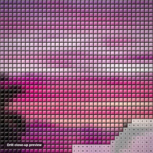 Close-up preview of the Pink Sky & Dolphins Pair diamond painting with square 5D drills and printed canvas symbols