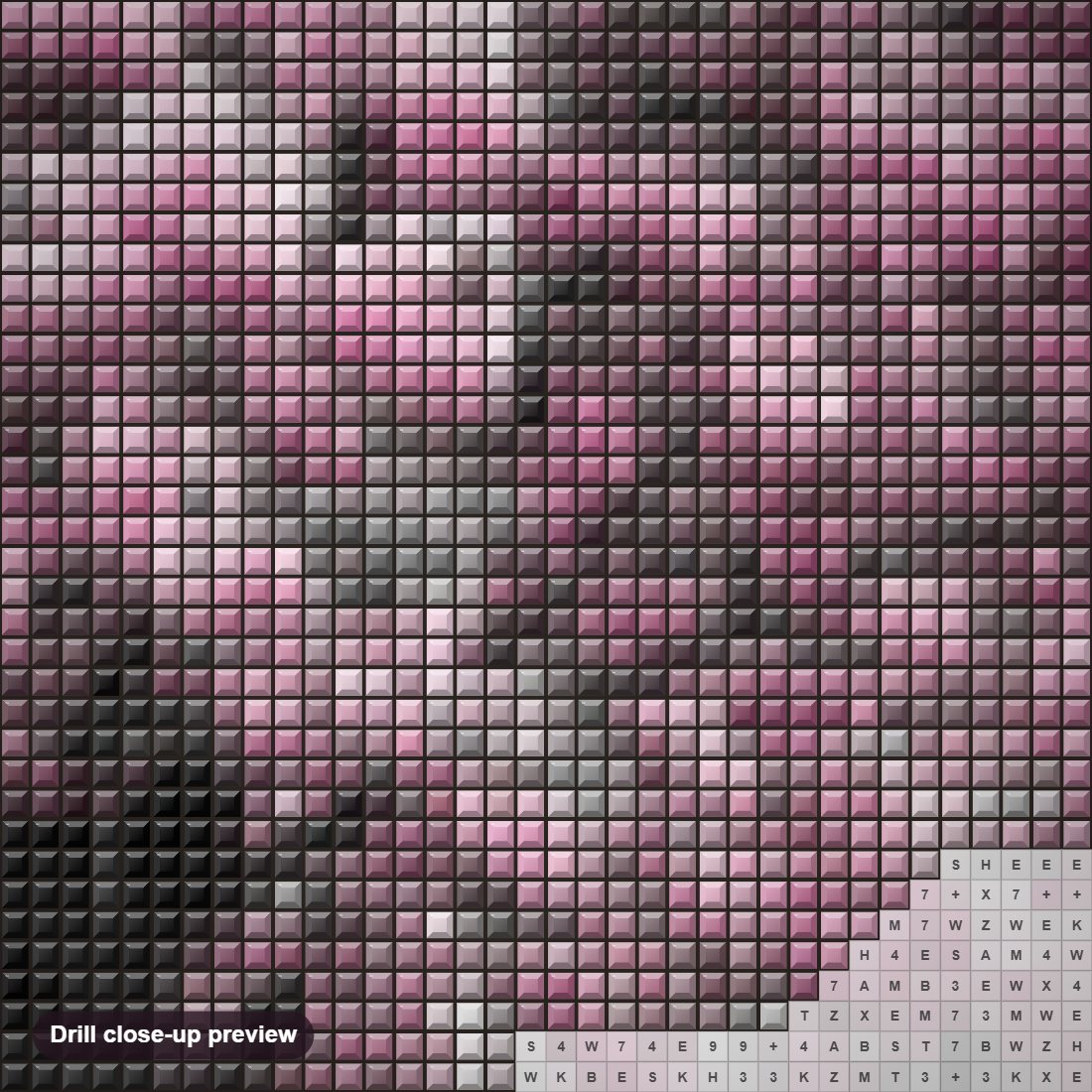 Close-up preview of the Pink Tree diamond painting with square 5D drills and printed canvas symbols