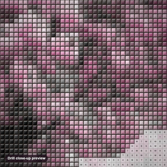 Close-up preview of the Pink Tree diamond painting with square 5D drills and printed canvas symbols