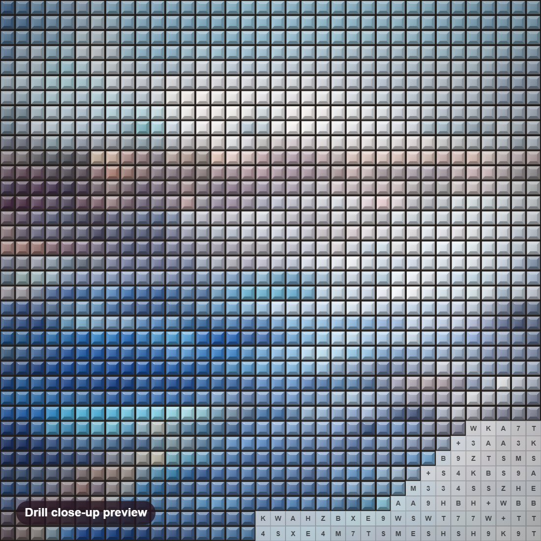 Close-up preview of the Pismo Beach diamond painting with square 5D drills and printed canvas symbols