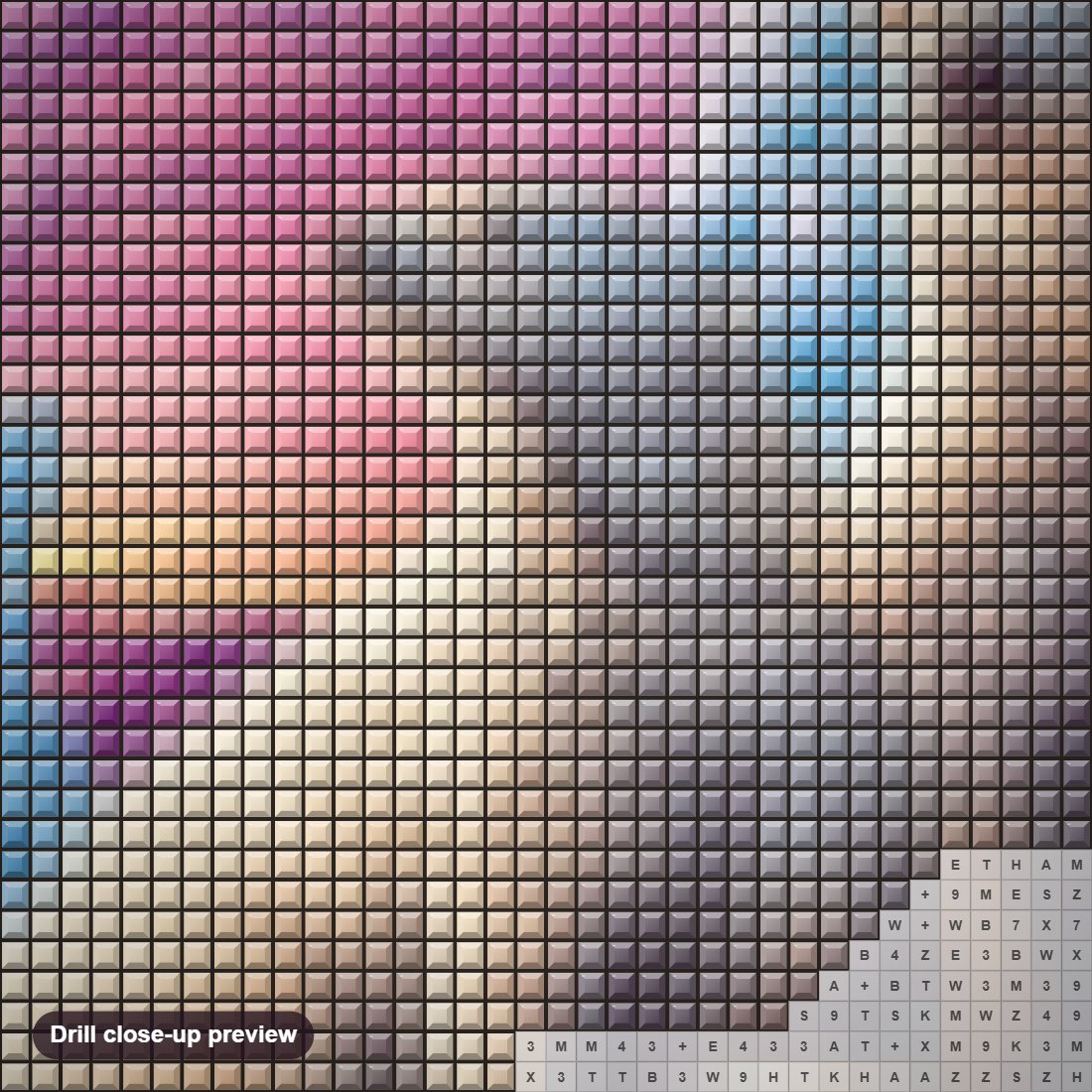 Close-up preview of the Polar Bear diamond painting with square 5D drills and printed canvas symbols