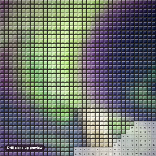 Close-up preview of the Polar Bear Northern Lights Fantasy diamond painting with square 5D drills and printed canvas symbols