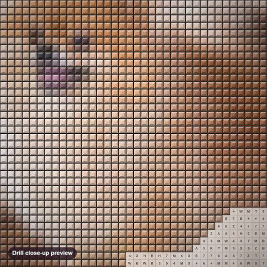 Close-up preview of the Pomeranian Puppy diamond painting with square 5D drills and printed canvas symbols