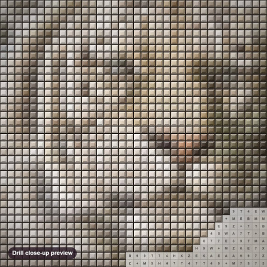 Close-up preview of the Portrait Of A White Tiger diamond painting with square 5D drills and printed canvas symbols