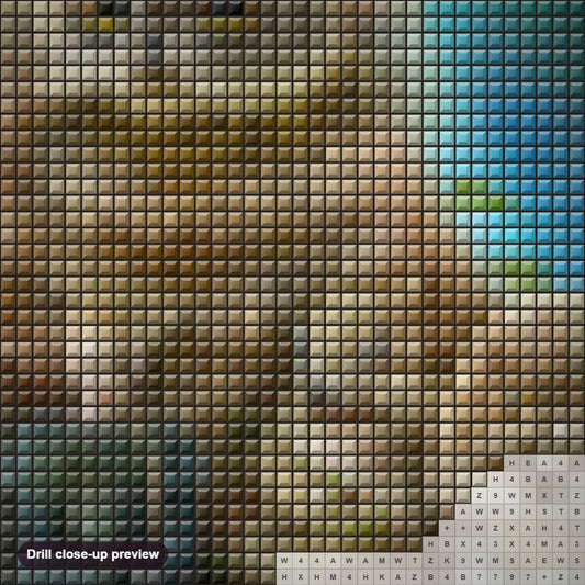 Close-up preview of the Princess & the Guardians diamond painting with square 5D drills and printed canvas symbols