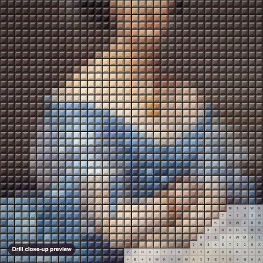 Close-up preview of the Princesse de Broglie Portrait diamond painting with square 5D drills and printed canvas symbols