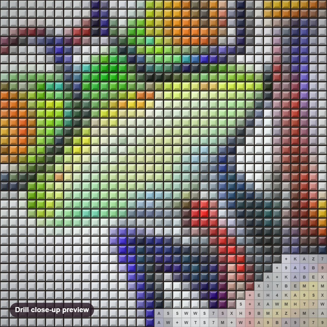 Close-up preview of the Professor Frog diamond painting with square 5D drills and printed canvas symbols
