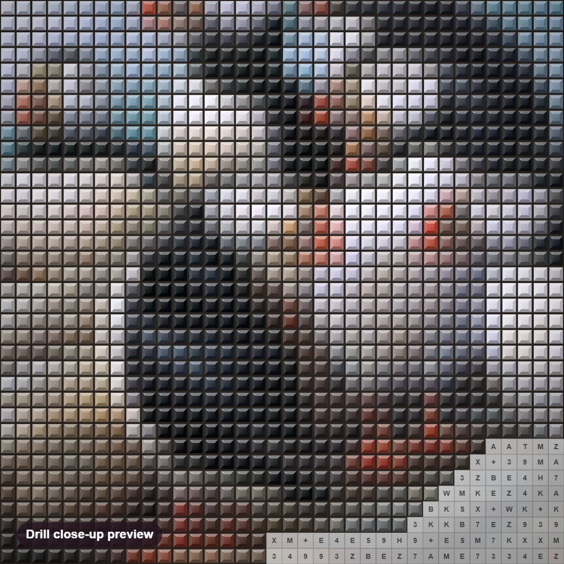 Close-up preview of the Puffins diamond painting with square 5D drills and printed canvas symbols