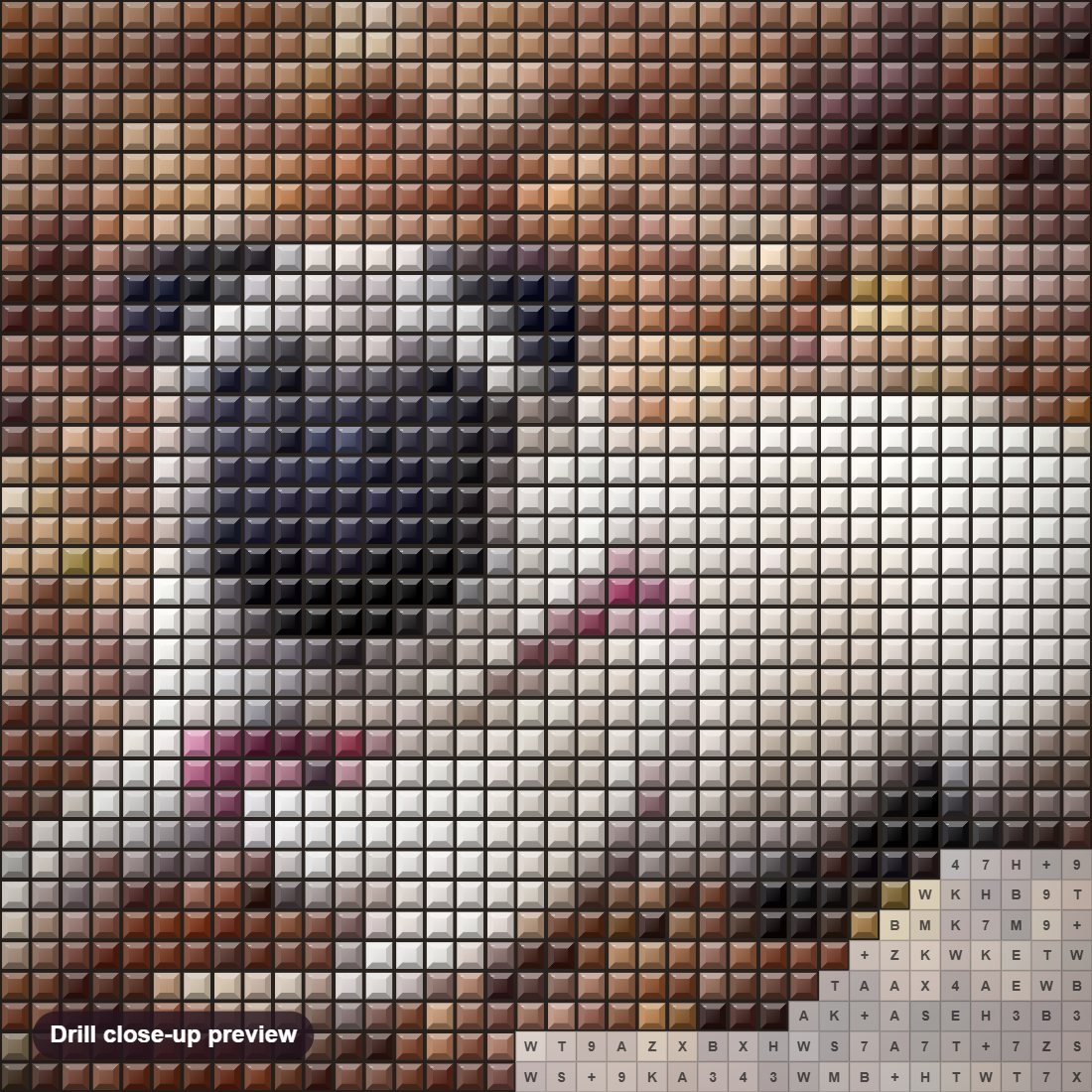 Close-up preview of the Pug Dog in the Forest diamond painting with square 5D drills and printed canvas symbols
