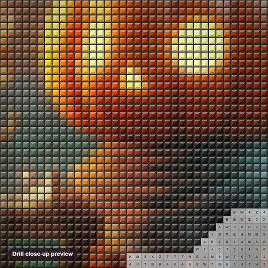 Close-up preview of the Pumpkin Headed Warrior diamond painting with square 5D drills and printed canvas symbols
