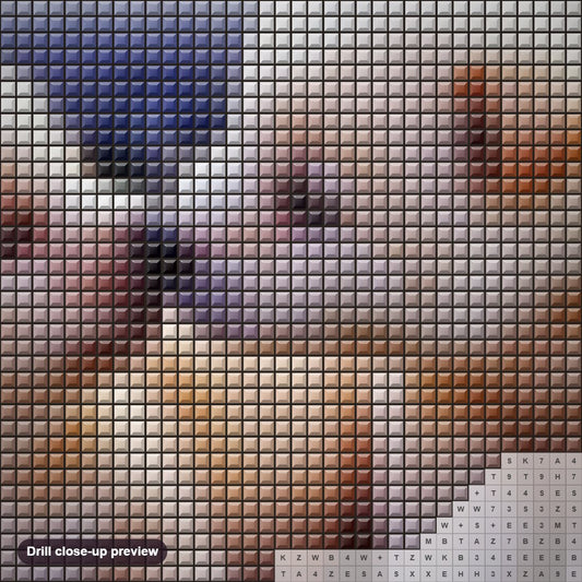 Close-up preview of the Puppies Kissing diamond painting with square 5D drills and printed canvas symbols