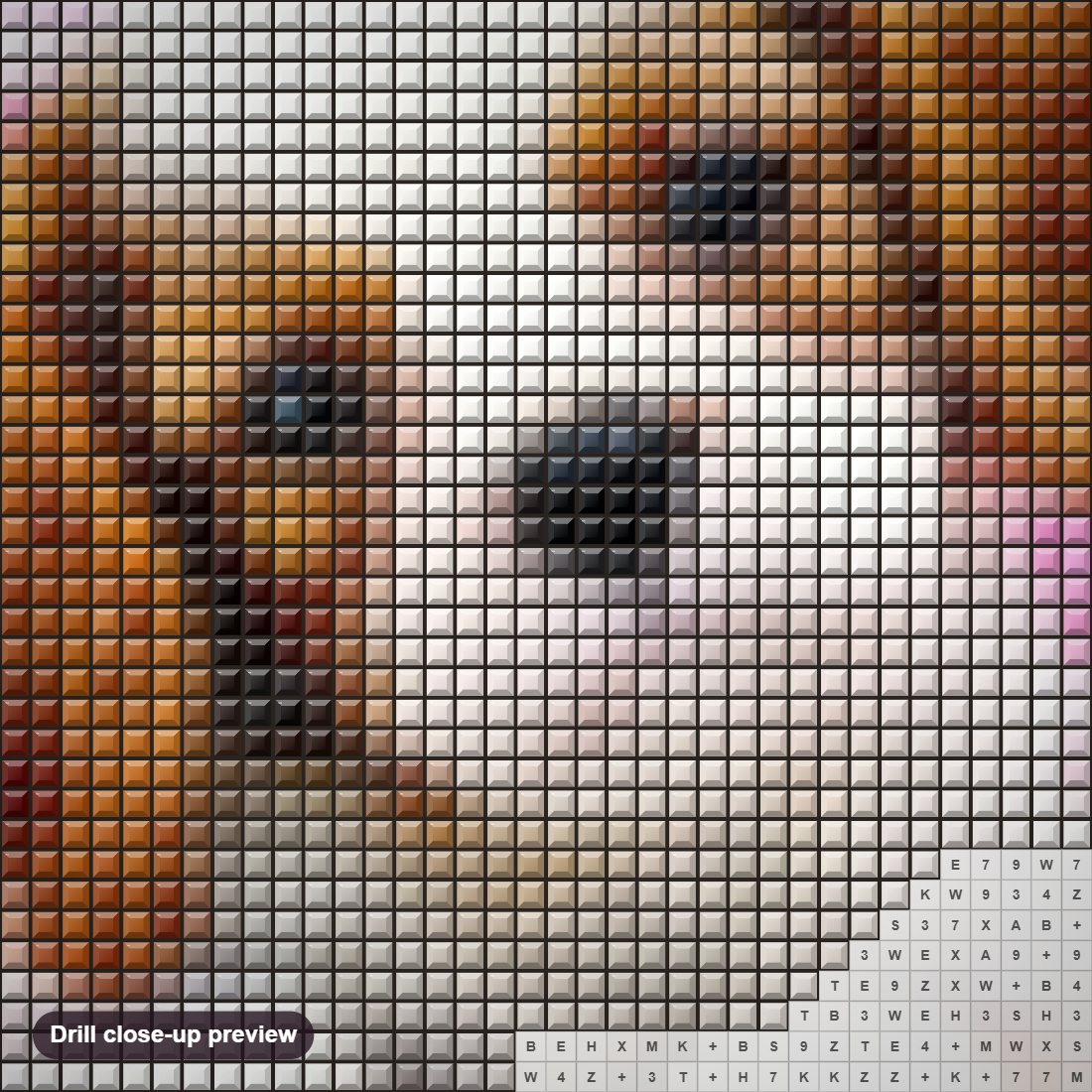 Close-up preview of the Puppy in Flower Basket diamond painting with square 5D drills and printed canvas symbols