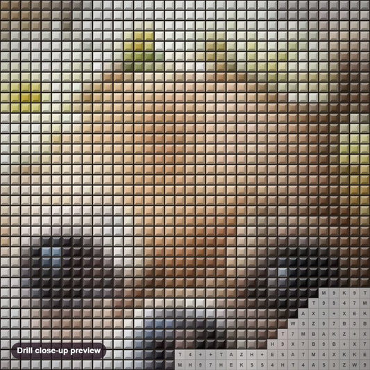 Close-up preview of the Puppy with Flower Crown diamond painting with square 5D drills and printed canvas symbols