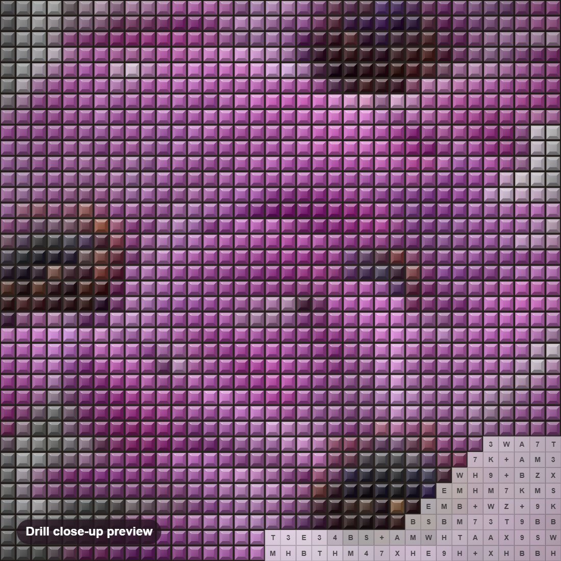 Close-up preview of the Purple Gerber Daisies diamond painting with square 5D drills and printed canvas symbols