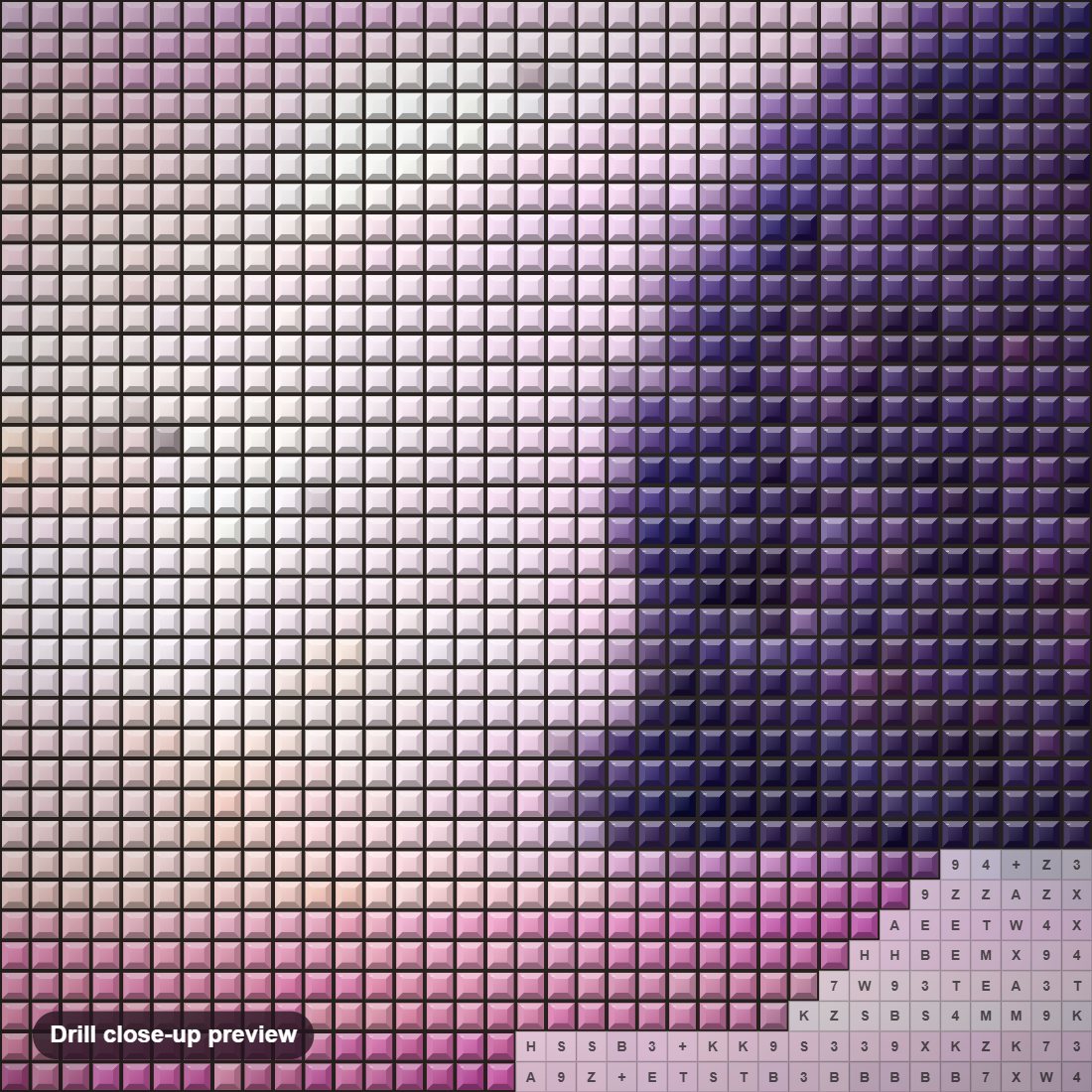 Close-up preview of the Purple Nature diamond painting with square 5D drills and printed canvas symbols