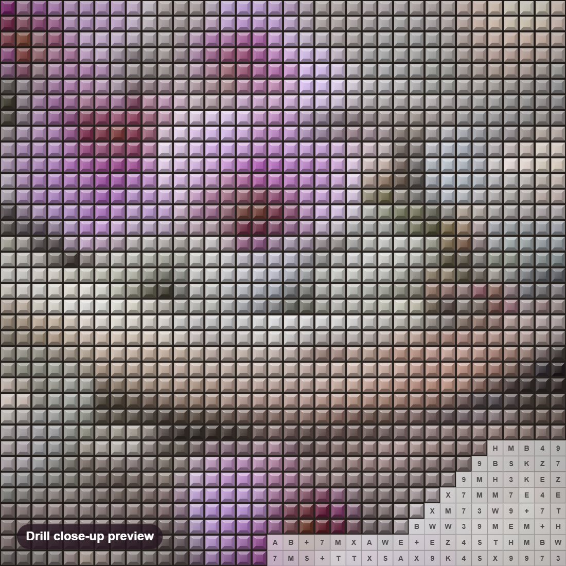 Close-up preview of the Purple Orchids & Candles diamond painting with square 5D drills and printed canvas symbols