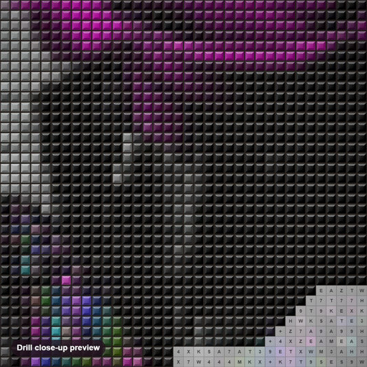 Close-up preview of the Purple Rose & Butterfly diamond painting with square 5D drills and printed canvas symbols
