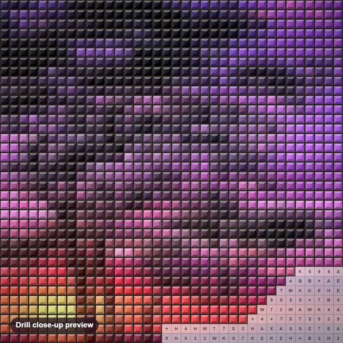 Close-up preview of the Purple Sunset in Hawaii diamond painting with square 5D drills and printed canvas symbols