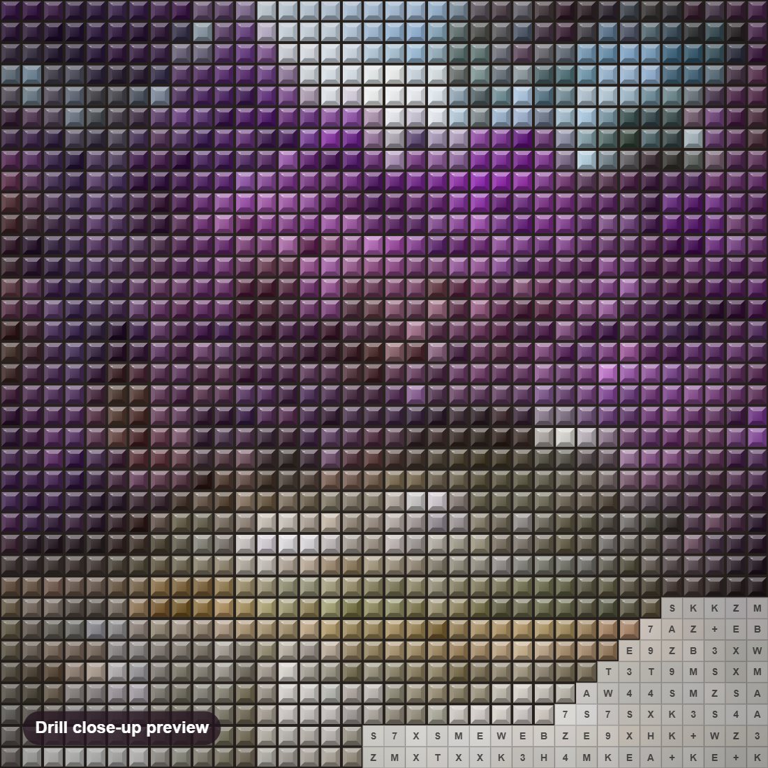 Close-up preview of the Purple Trees & Waterfall View diamond painting with square 5D drills and printed canvas symbols