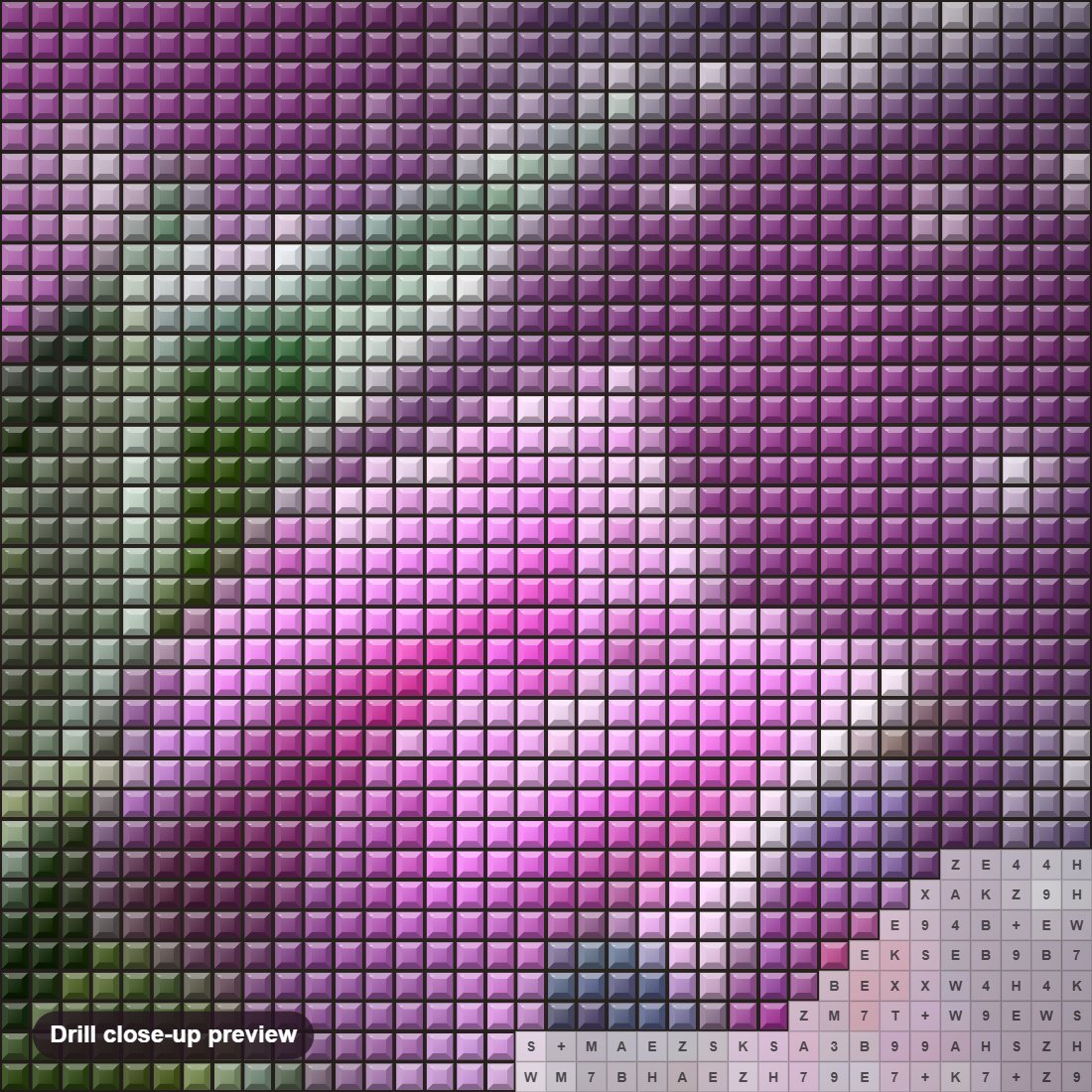 Close-up preview of the Purple Tulips & Butterflies diamond painting with square 5D drills and printed canvas symbols