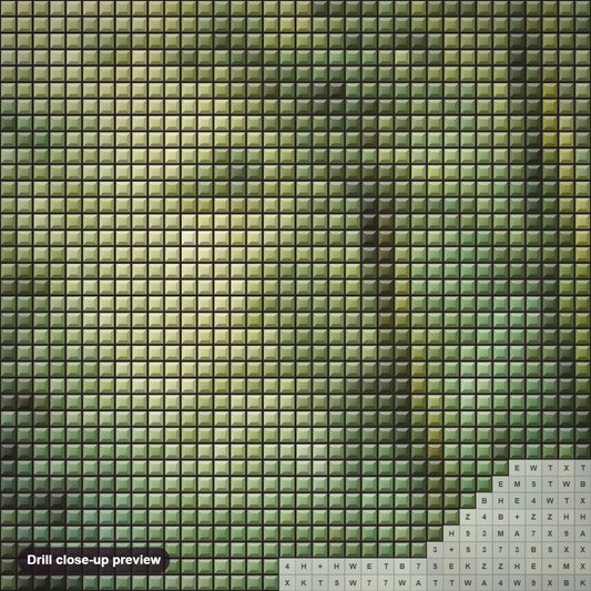 Close-up preview of the Quetzal diamond painting with square 5D drills and printed canvas symbols