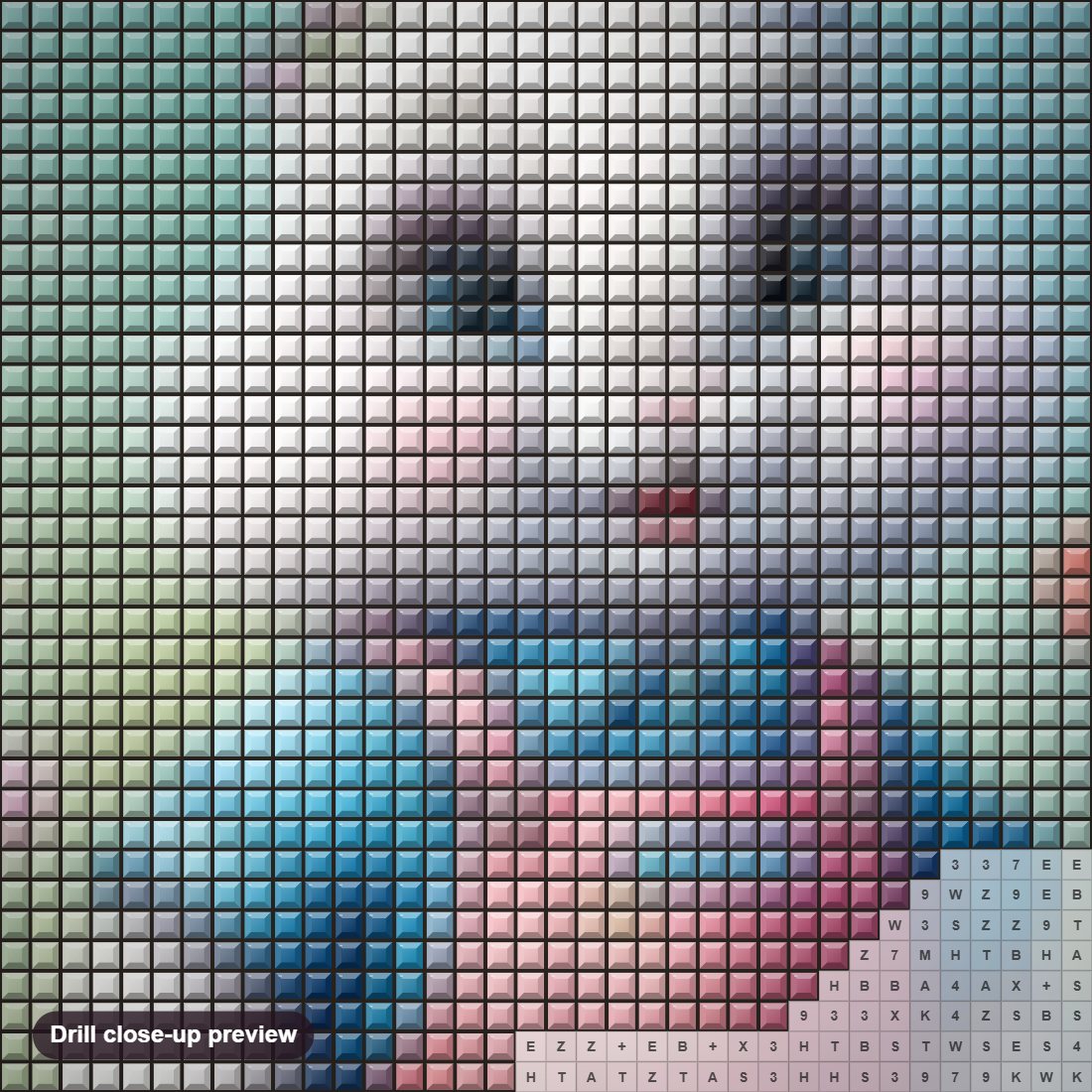 Close-up preview of the Rabbit in a Charming Outfit diamond painting with square 5D drills and printed canvas symbols