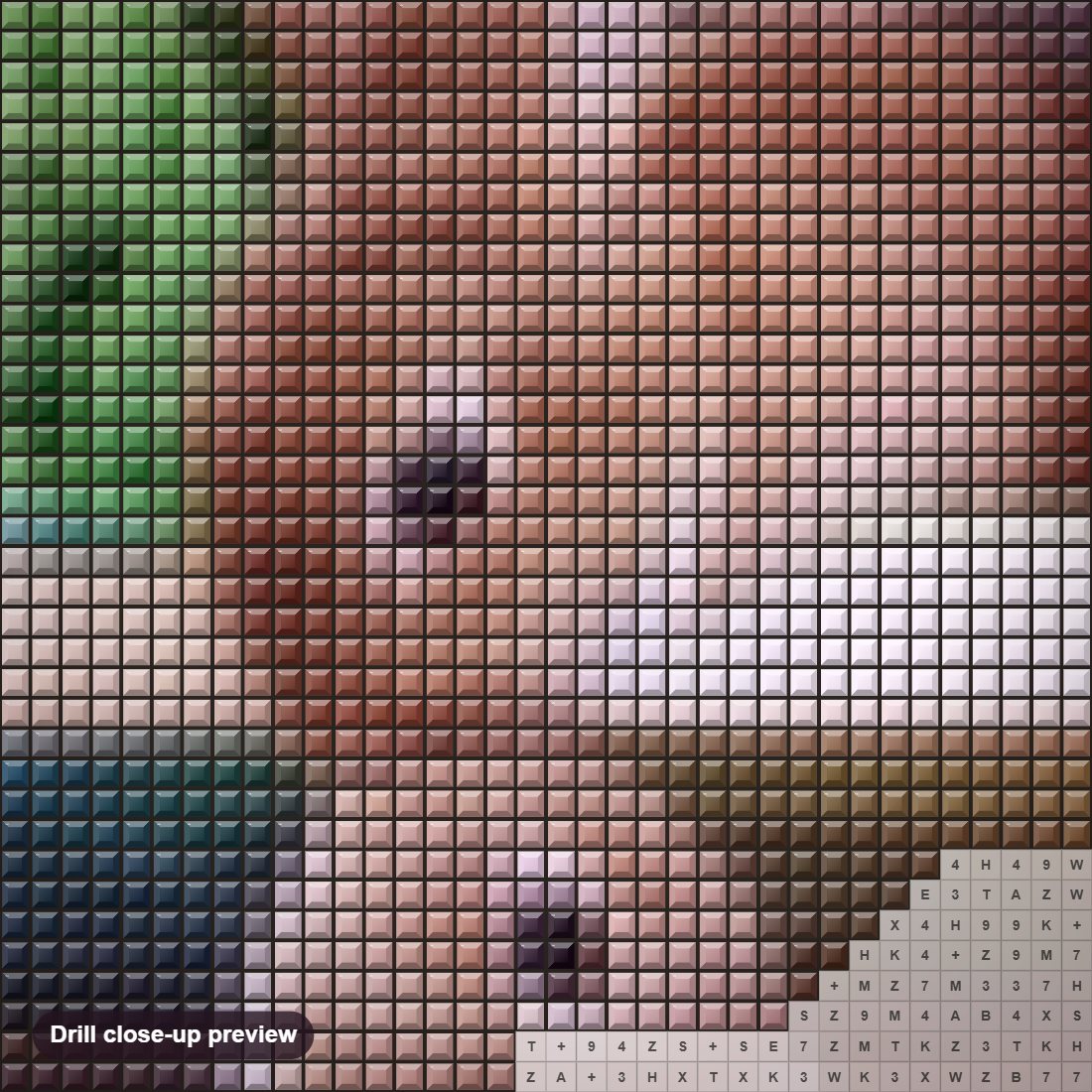 Close-up preview of the Rabbits Kissing diamond painting with square 5D drills and printed canvas symbols