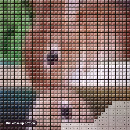 Close-up preview of the Rabbits Kissing diamond painting with square 5D drills and printed canvas symbols