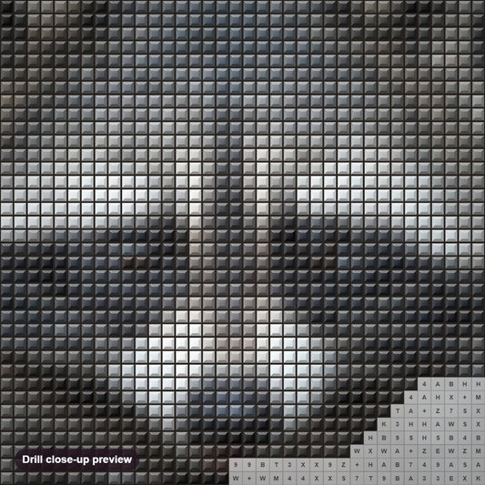 Close-up preview of the Raccoon diamond painting with square 5D drills and printed canvas symbols