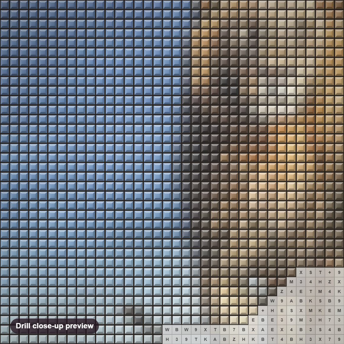 Close-up preview of the Rain Maker diamond painting with square 5D drills and printed canvas symbols
