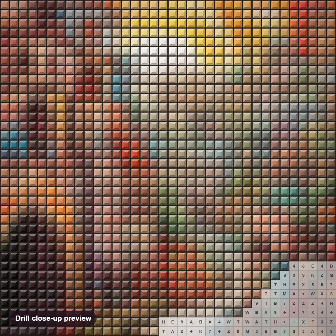Close-up preview of the Rainbow City diamond painting with square 5D drills and printed canvas symbols